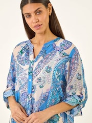 Roman Blue Paisley Print Longline Blouse - Image 2 of 5