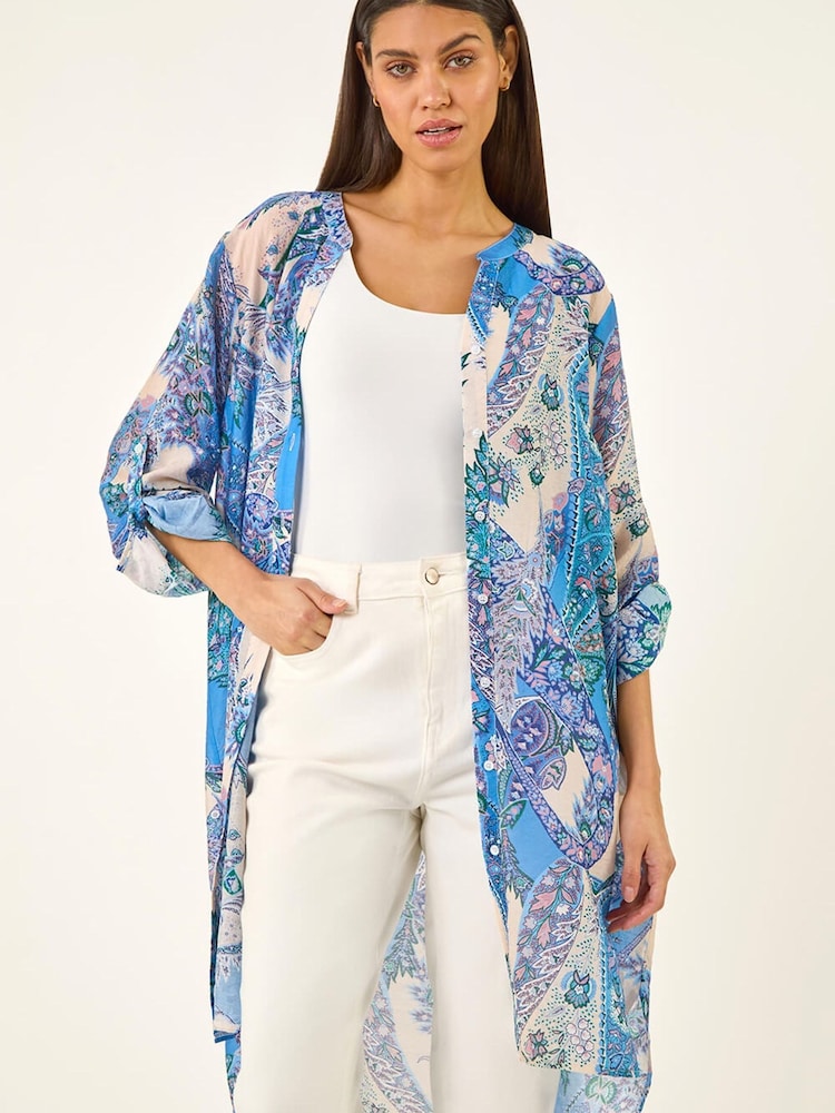 Roman Blue Paisley Print Longline Blouse - Image 5 of 5