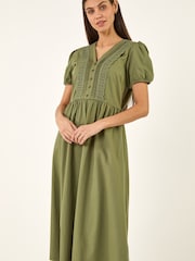 Roman Green Cotton Crochet Trim Dress - Image 4 of 5