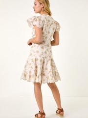 Roman White Broderie Anglaise Ruched Dress - Image 3 of 5