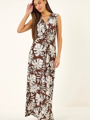 Roman Brown Leaf Twist Front Maxi Dress - Image 1 of 5