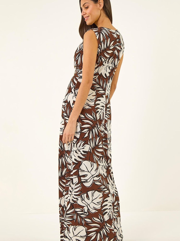 Roman Brown Leaf Twist Front Maxi Dress - Image 2 of 5