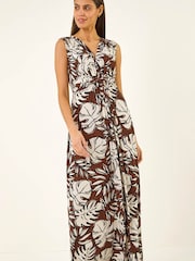 Roman Brown Leaf Twist Front Maxi Dress - Image 5 of 5