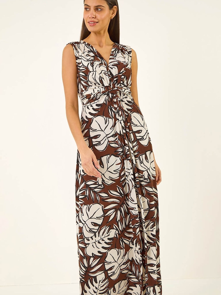 Roman Brown Leaf Twist Front Maxi Dress - Image 5 of 5