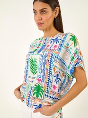 Roman Blue Patchwork Print Top - Image 1 of 5