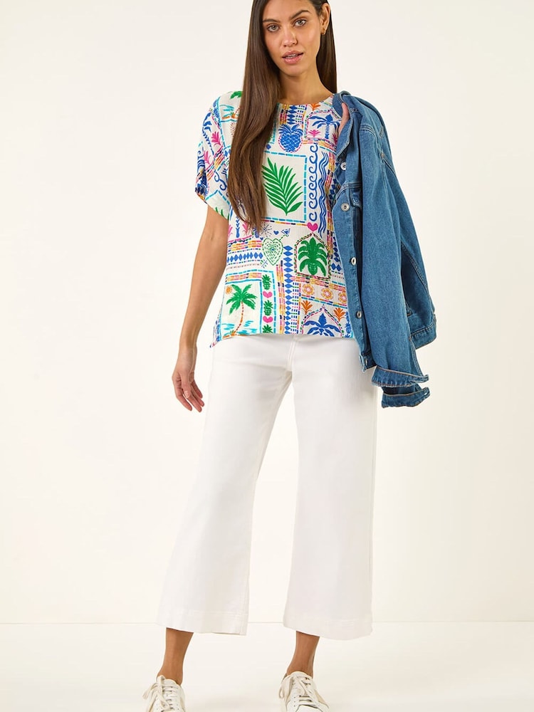 Roman Blue Patchwork Print Top - Image 2 of 5