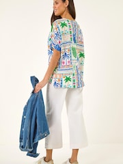 Roman Blue Patchwork Print Top - Image 3 of 5