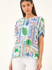 Roman Blue Patchwork Print Top - Image 4 of 5