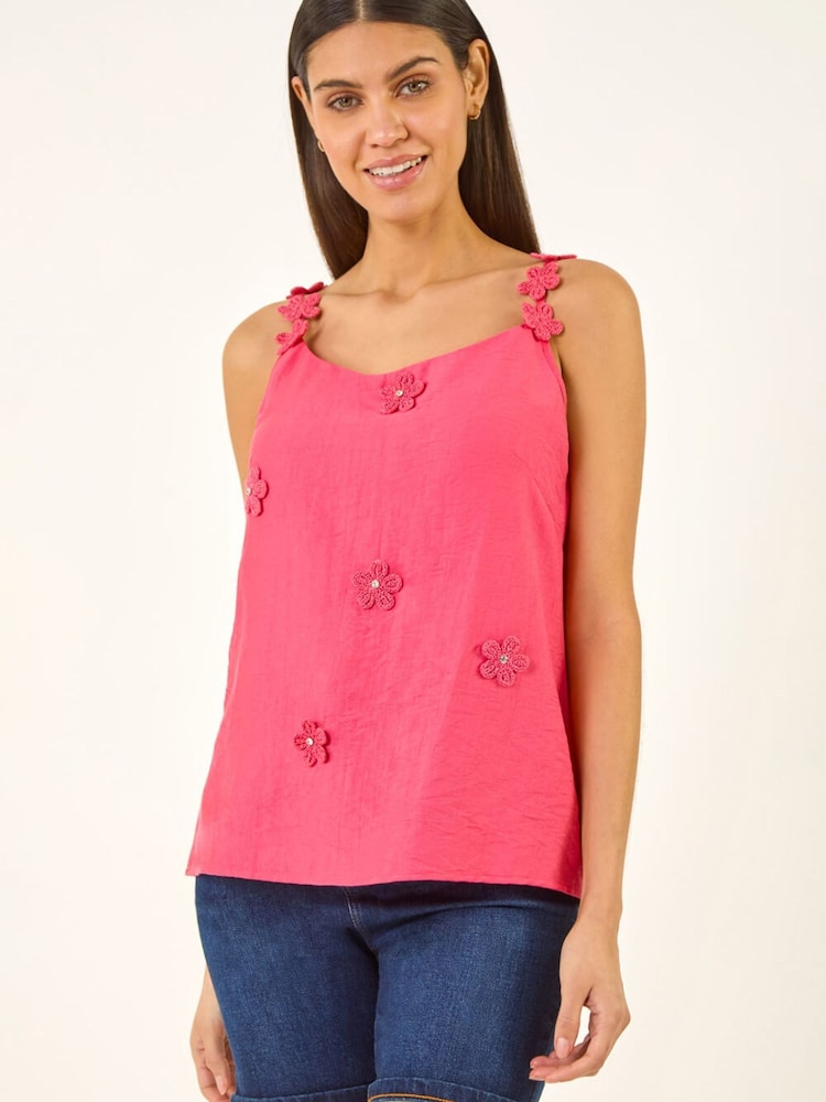 Roman גופיית כתפיות דקות עם עיטור פרחוני - תמונה 2 מתוך 5