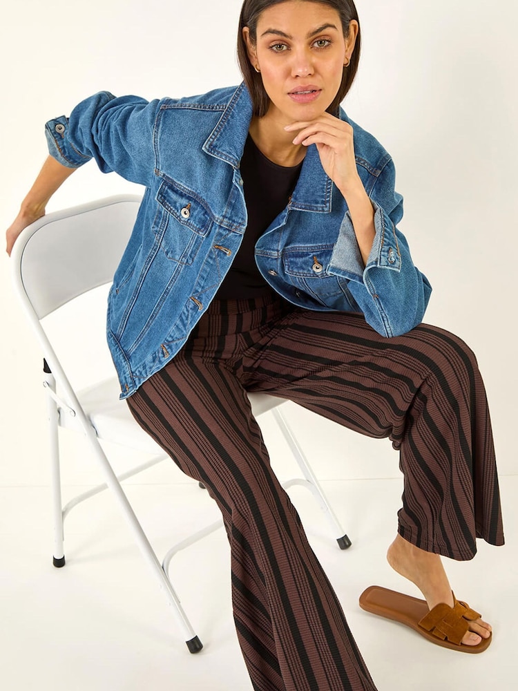 Roman Brown Texture Stripe Stretch Trousers - Image 1 of 5