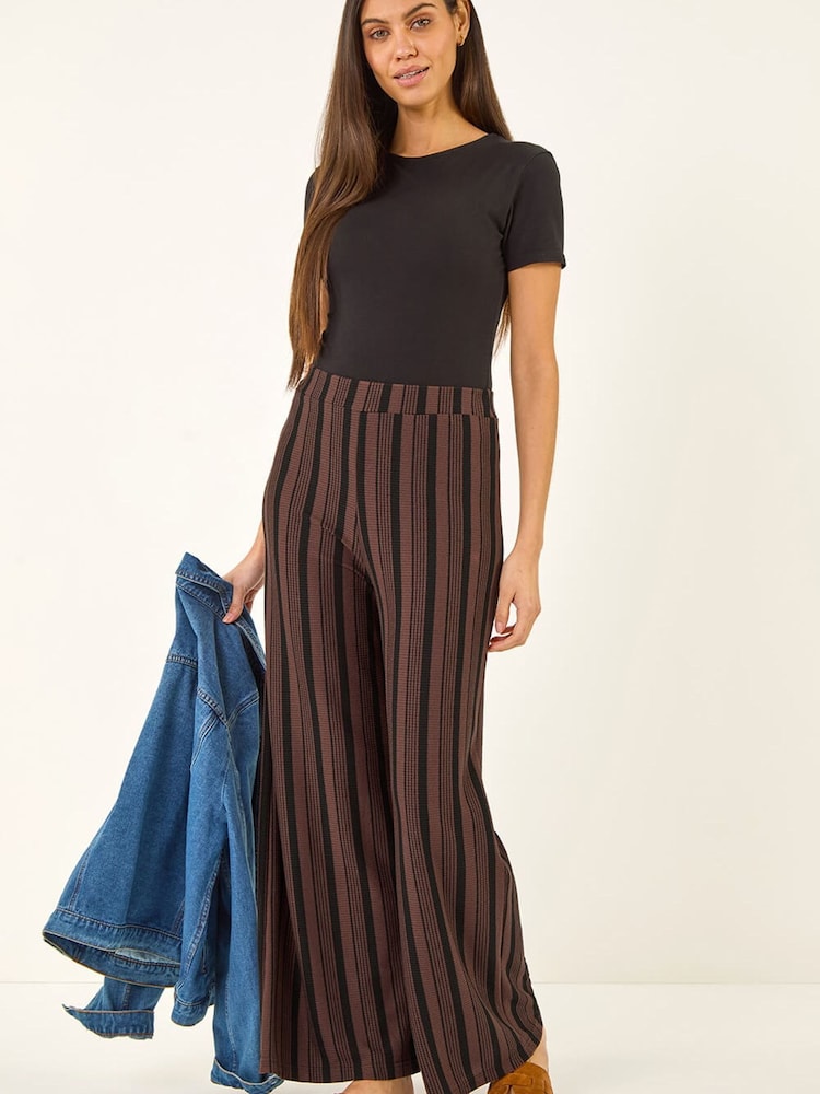 Roman Brown Texture Stripe Stretch Trousers - Image 2 of 5