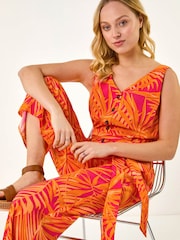 Roman Palm Print Belted Jumpsuit - Slika 1 od 5