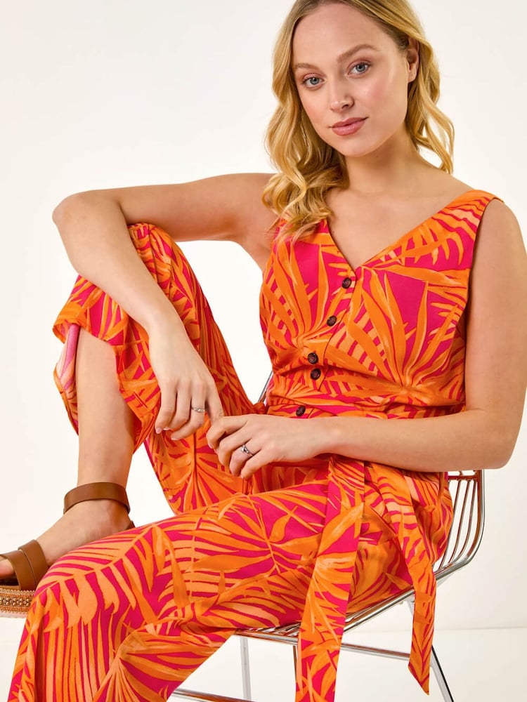 Roman Palm Print Belted Jumpsuit - Slika 1 od 5 Roman Palm Print Belted Jumpsuit - Slika 1 od 5