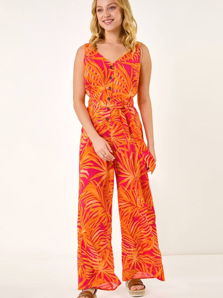 Roman Palm Print Belted Jumpsuit - Slika 2 od 5 Roman Palm Print Belted Jumpsuit - Slika 2 od 5