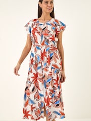 Roman Red Leaf Print Belted Dress - Image 2 of 5