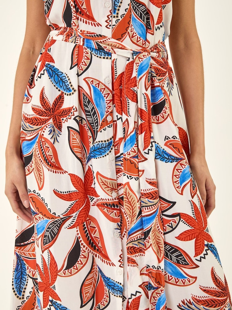 Φόρεμα με ζώνη και στάμπα με ρωμαϊκά φύλλα - Εικόνα 6 από 6