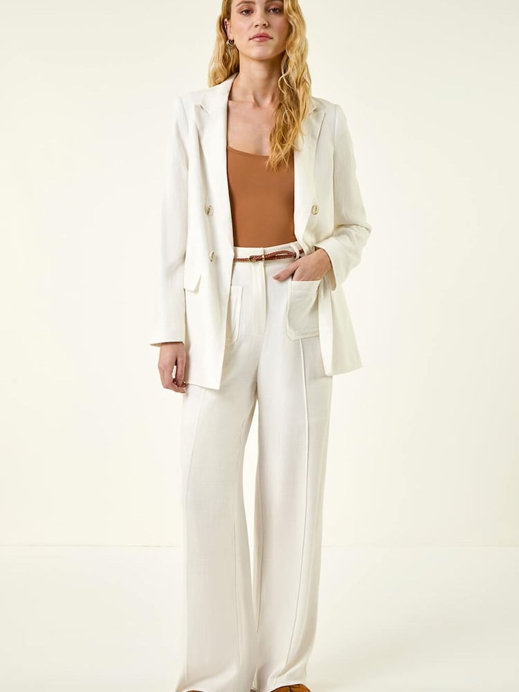 Roman White Sandlinen Belted Trousers - Image 2 of 5 Roman White Sandlinen Belted Trousers - Image 2 of 5