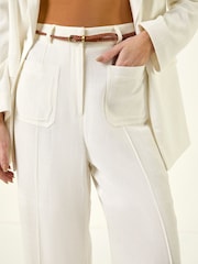 Roman White Sandlinen Belted Trousers - Image 5 of 5