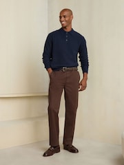 Brown Straight Fit Belted Soft Touch Chino Trousers - Image 1 of 6