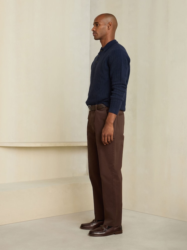 Brown Straight Fit Belted Soft Touch Chino Trousers - Image 2 of 6