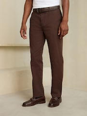 Brown Straight Fit Belted Soft Touch Chino Trousers - Image 3 of 6