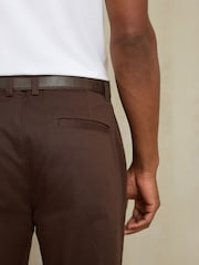 Brown Straight Fit Belted Soft Touch Chino Trousers - Image 5 of 6