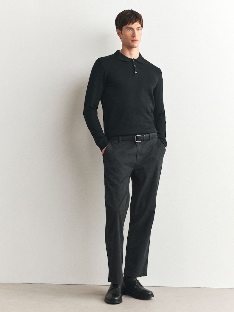 Charcoal Grey Straight Fit Printed Belted Soft Touch Chino Trousers - Image 1 of 10