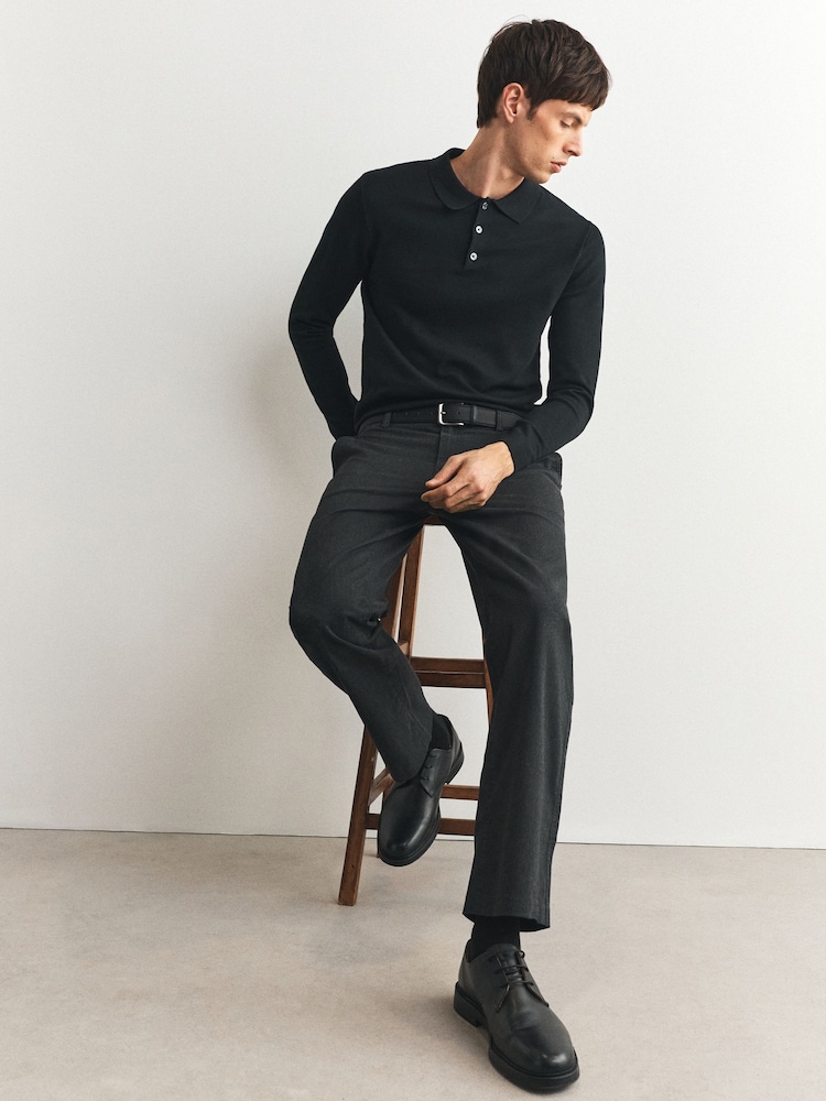 Charcoal Grey Straight Fit Printed Belted Soft Touch Chino Trousers - Image 2 of 10