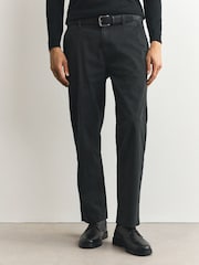 Charcoal Grey Straight Fit Printed Belted Soft Touch Chino Trousers - Image 3 of 10