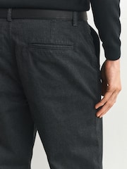 Charcoal Grey Straight Fit Printed Belted Soft Touch Chino Trousers - Image 6 of 10