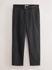 Charcoal Grey Straight Fit Printed Belted Soft Touch Chino Trousers - Image 7 of 10