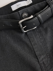 Charcoal Grey Straight Fit Printed Belted Soft Touch Chino Trousers - Image 8 of 10