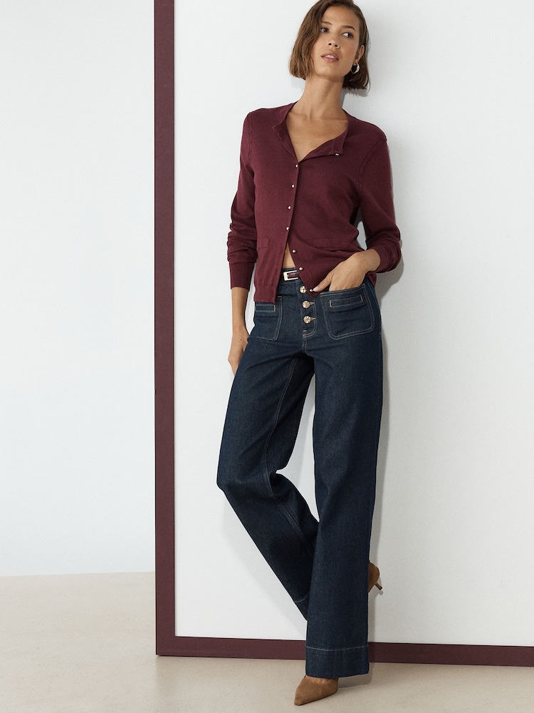 Indigo Blue Patch Pocket Wide Leg Jeans - Image 2 of 8 Indigo Blue Patch Pocket Wide Leg Jeans - Image 2 of 8