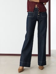 Indigo Blue Patch Pocket Wide Leg Jeans - Image 3 of 8