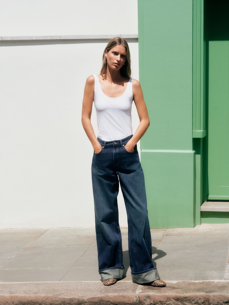 Dark Blue Boyfriend Turnup Jeans - Image 1 of 6 Dark Blue Boyfriend Turnup Jeans - Image 1 of 6
