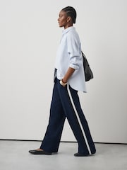 Navy Side Stripe Tailored Wide Leg Trousers - Image 1 of 7