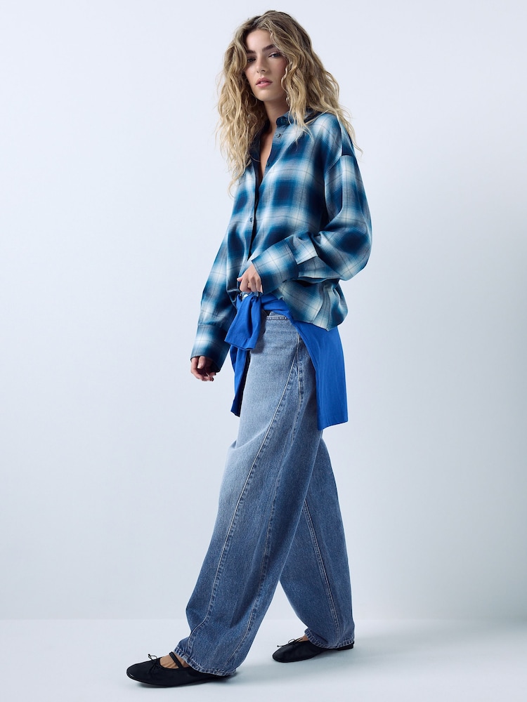 Mid Blue Mid Rise Relaxed Barrel Jeans - Image 1 of 8 Mid Blue Mid Rise Relaxed Barrel Jeans - Image 1 of 8