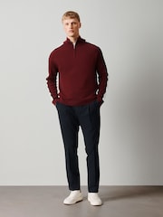 Burgundy Red Overarm Stripe Cotton Blend Quarter Zip Jumper - Image 2 of 4