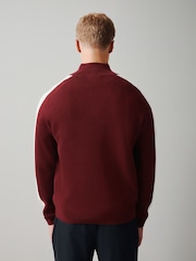 Burgundy Red Overarm Stripe Cotton Blend Quarter Zip Jumper - Image 3 of 4