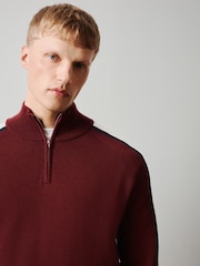 Burgundy Red Overarm Stripe Cotton Blend Quarter Zip Jumper - Image 4 of 4