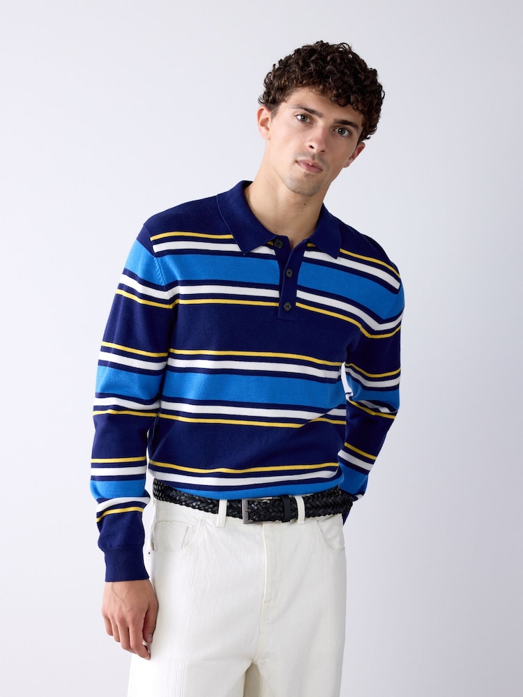 Blue Striped Knitted Rugby Shirt - Image 1 of 3