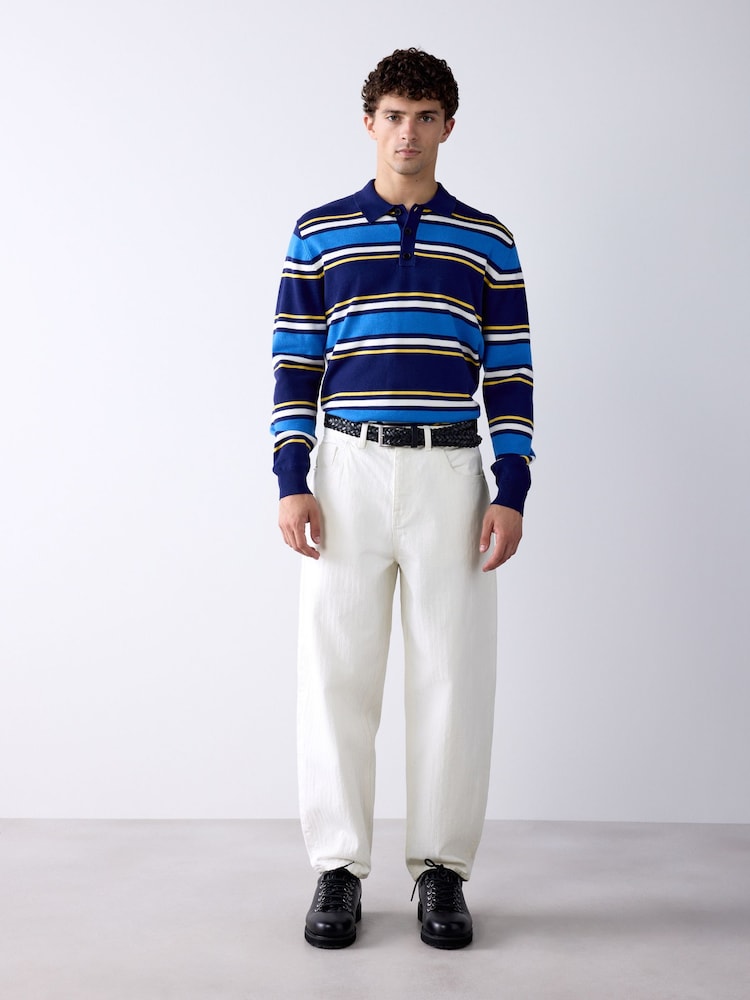 Blue Striped Knitted Rugby Shirt - Image 2 of 3