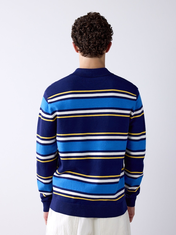 Blue Striped Knitted Rugby Shirt - Image 3 of 3
