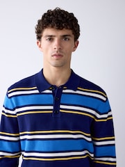 Blue Striped Knitted Rugby Shirt - Image 4 of 7
