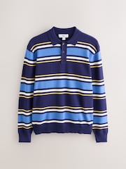 Blue Striped Knitted Rugby Shirt - Image 5 of 7