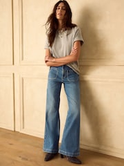 Mid Blue Patch Pocket Flare Jeans - Image 1 of 8