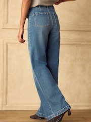Mid Blue Patch Pocket Flare Jeans - Image 4 of 8