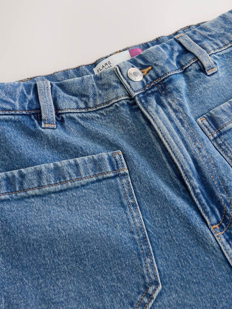Mid Blue Patch Pocket Flare Jeans - Image 8 of 8