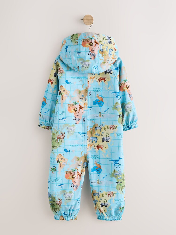 Map Print Waterproof Fleece Lined Puddlesuit (3mths-7yrs) - Image 2 of 4 Map Print Waterproof Fleece Lined Puddlesuit (3mths-7yrs) - Image 2 of 4