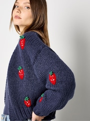 Apricot Blue Chunky Knit Strawberry Cardigan - Image 3 of 5